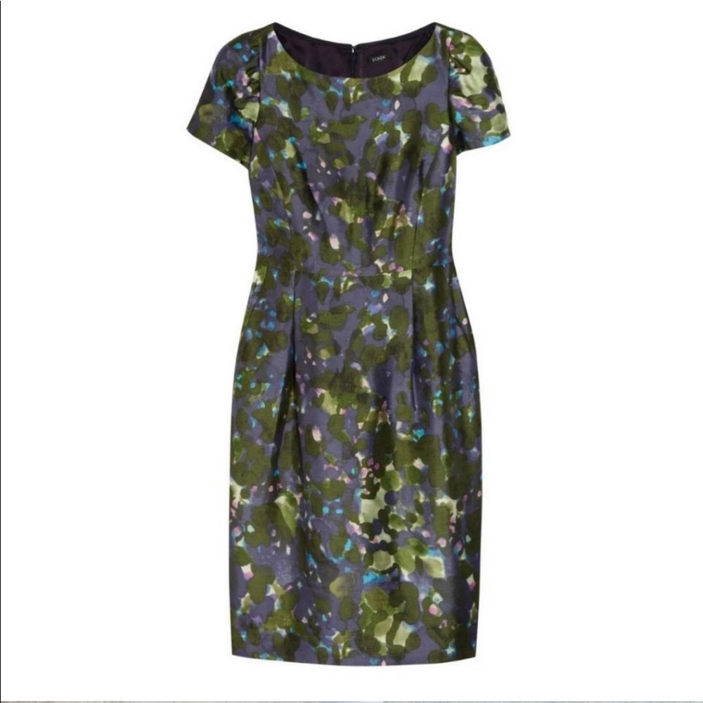 J.Crew Women’s Green Purple Blue Floral Watercolor Sheath Dress Size 6 NWT